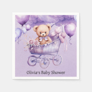Teddybeer met lavendel koets meisje Baby shower Servet