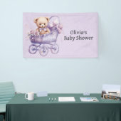 Teddybeer met lavendel koets meisje Baby shower Spandoek (Beurs)
