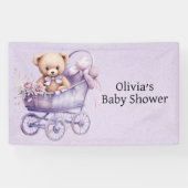 Teddybeer met lavendel koets meisje Baby shower Spandoek (Horizontaal)