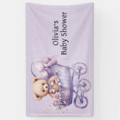 Teddybeer met lavendel koets meisje Baby shower Spandoek (Verticaal)