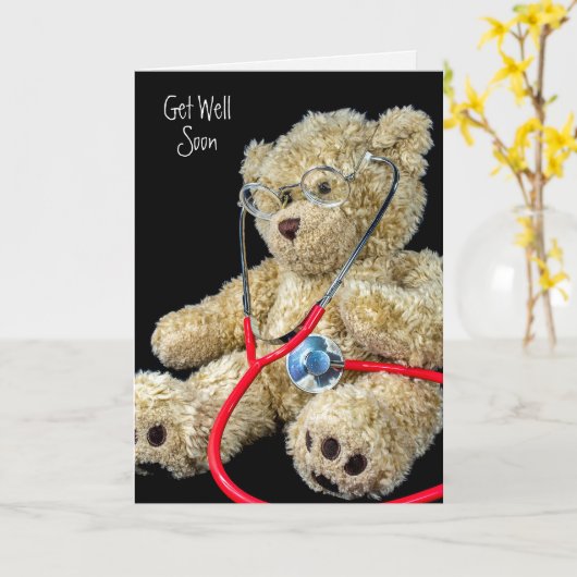 teddybeer met medische stethoscoop kaart (Gele Bloem)