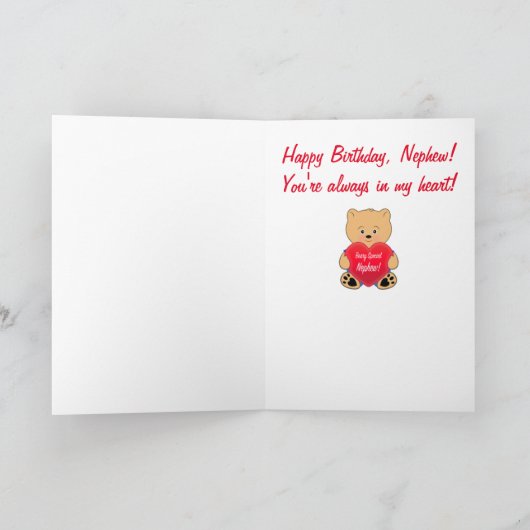 Teddybeer met neefje van hartverjaardag kaart (Binnen)