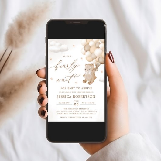 Teddybeer met neutrale ballonnen Baby shower Kaart