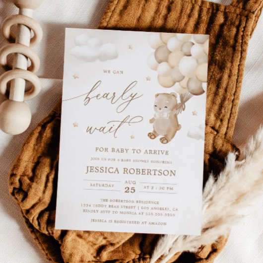 Teddybeer met neutrale ballonnen Baby shower Kaart