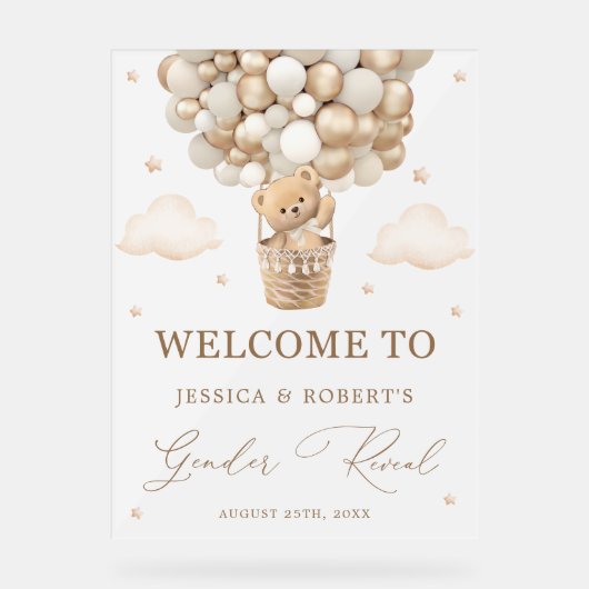 Teddybeer met neutrale ballonnen Geslacht onthulle Acryl Bord (Voorkant)