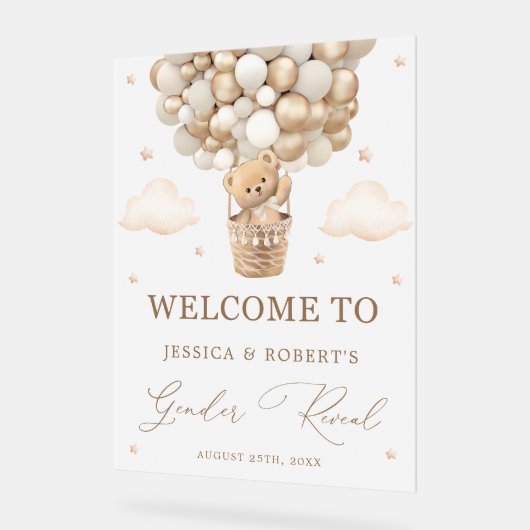 Teddybeer met neutrale ballonnen Geslacht onthulle Acryl Bord (Hoek)