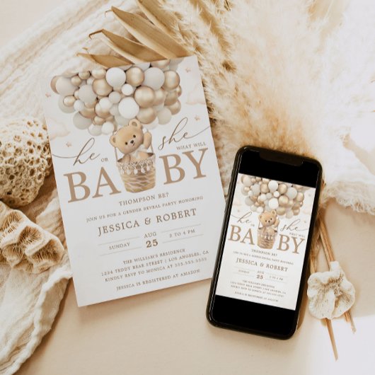 Teddybeer met neutrale ballonnen Geslacht onthulle Kaart