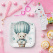 TEDDYBEER MET PASTELGROENE BALLON PAPIEREN BORDJE (Feest)