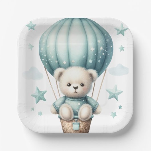 TEDDYBEER MET PASTELGROENE BALLON PAPIEREN BORDJE (Voorkant)