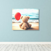 Teddybeer met rode ballon canvas afdruk (Insitu (Houten vloer))