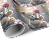 Teddybeer met rode roos cadeaupapier (Rol Hoek)