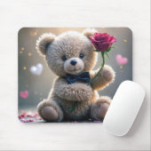Teddybeer met rode roos muismat (Met muis)