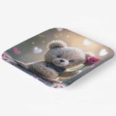 Teddybeer met rode roos papieren bordje (Gebogen)