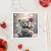 Teddybeer met rode roos servet (Insitu)