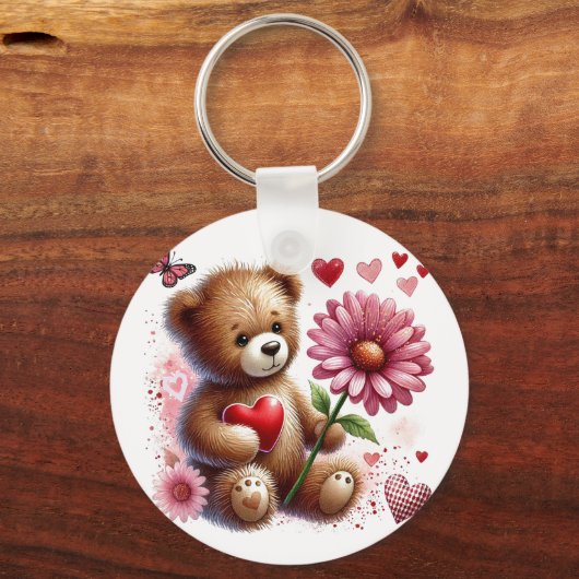 Teddybeer met rode Valentijn hart Sleutelhanger (Achterkant)