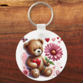 Teddybeer met rode Valentijn hart Sleutelhanger (Voorkant)