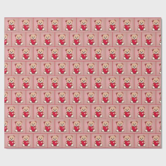 Teddybeer met rood hart cadeaupapier (Vlak)