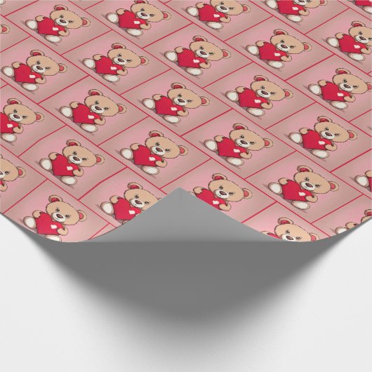 Teddybeer met rood hart cadeaupapier (Hoek)