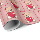 Teddybeer met rood hart cadeaupapier (Rol Hoek)