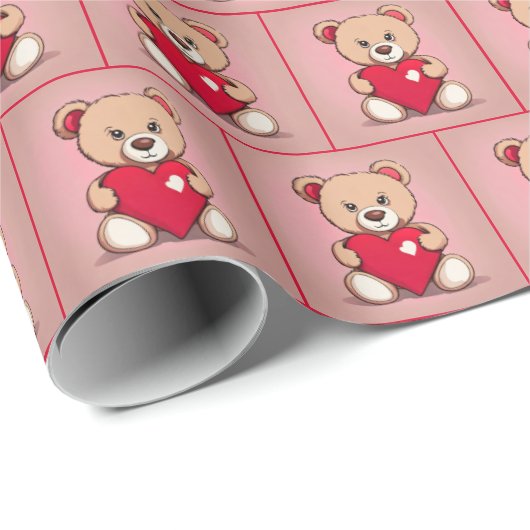 Teddybeer met rood hart cadeaupapier (Rol Hoek)