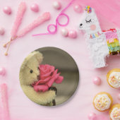 Teddybeer met Roos Baby shower Papieren Bordje (Feest)