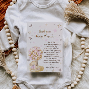 Teddybeer met roze ballonnen Baby shower Bedankkaart