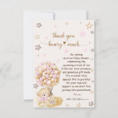 Teddybeer met roze ballonnen Baby shower Bedankkaart (Voorkant)