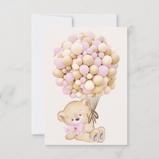 Teddybeer met roze ballonnen Baby shower Bedankkaart (Achterkant)