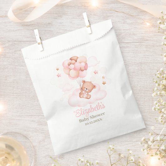 Teddybeer met roze ballonnen Baby shower Bedankzakje (Geknipt)