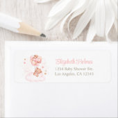 Teddybeer met roze ballonnen Baby shower Etiket (Insitu)