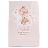 Teddybeer met roze ballonnen Baby shower Medium Cadeauzakje (Achterkant)