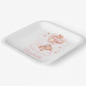 Teddybeer met roze ballonnen Baby shower Papieren Bordje (Gebogen)