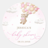Teddybeer met roze ballonnen Baby shower Ronde Sticker (Voorkant)