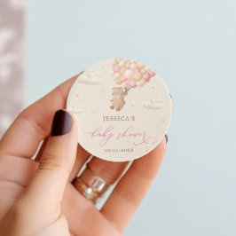 Teddybeer met roze ballonnen Baby shower Ronde Sticker