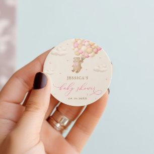 Teddybeer met roze ballonnen Baby shower Ronde Sticker