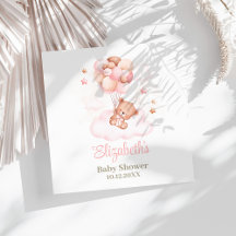 Teddybeer met roze ballonnen Baby shower