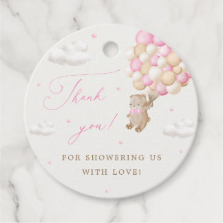 Teddybeer met roze ballonnen bedankjes labels