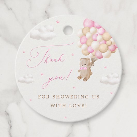 Teddybeer met roze ballonnen bedankjes labels (Voorkant)