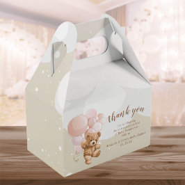 Teddybeer met roze ballonnen favorietendoos bedankdoosjes