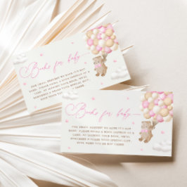 Teddybeer met roze ballonnen informatiekaartje