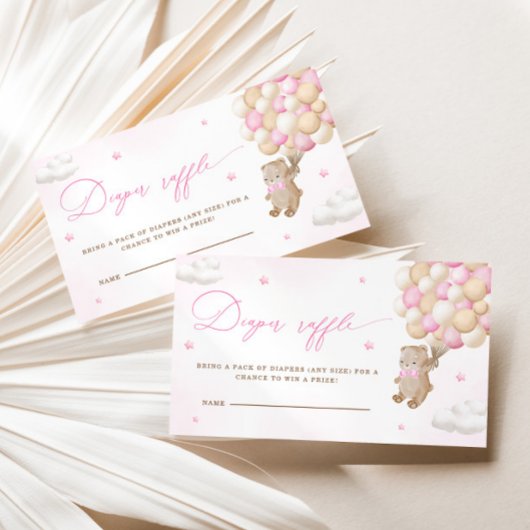 Teddybeer met roze ballonnen luier Raffle Informatiekaartje