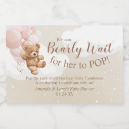 Teddybeer met roze ballonnen Mini Mousserende Wijn Sparkling Wijnetiket