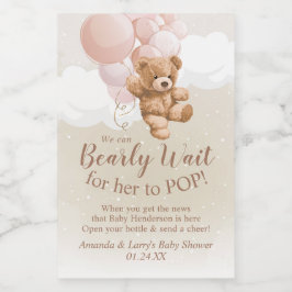 Teddybeer met Roze Ballonnen Mini Wijnlabel Wijn Etiket