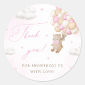 Teddybeer met roze ballonnen ronde sticker (Voorkant)