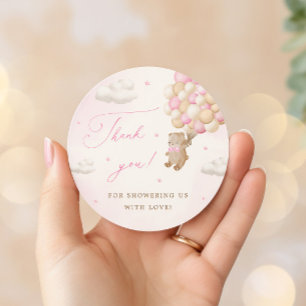 Teddybeer met roze ballonnen ronde sticker