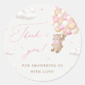 Teddybeer met roze ballonnen ronde sticker (Voorkant)