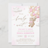Teddybeer met roze ballons Baby shower Kaart (Voorkant)