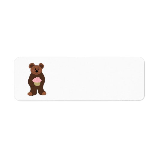 Teddybeer met Roze Cupcake Etiket (Voorkant)