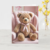 Teddybeer met roze strik kaart (Gele Bloem)