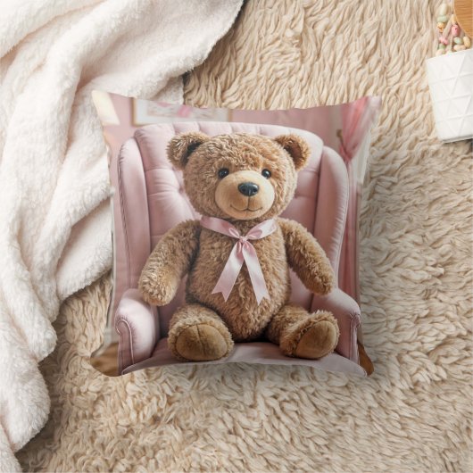 Teddybeer met roze strik kussen (Deken)